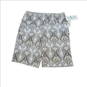 Women's NWT Paisley Stretchy Pull-On Bermuda Shorts, 12, Black, White, Taupe